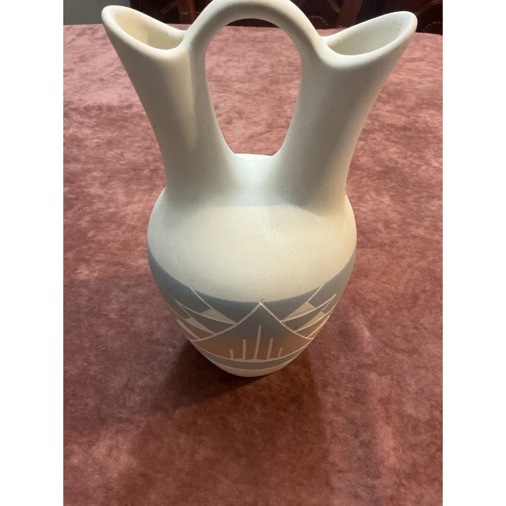 Vintage Native American Style Wedding Vase Etched Geometric Pottery 9.5in